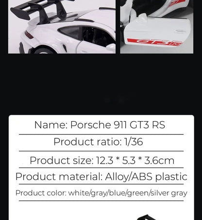 1:36 Porsche 911 GT3 RS Alloy Mini Car Model Racing Diecasts Metal Toy Sports Simulation Collection Pull Back Childrens Gifts